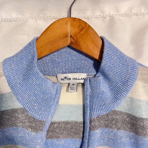 Peter Millar men’s medium blue quarter zip pull over merino wool linen blend - Picture 3 of 7